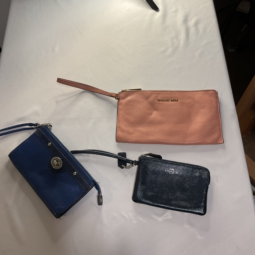 Michael Kors Pink Wristlet and Coach Blue Wallet Set
